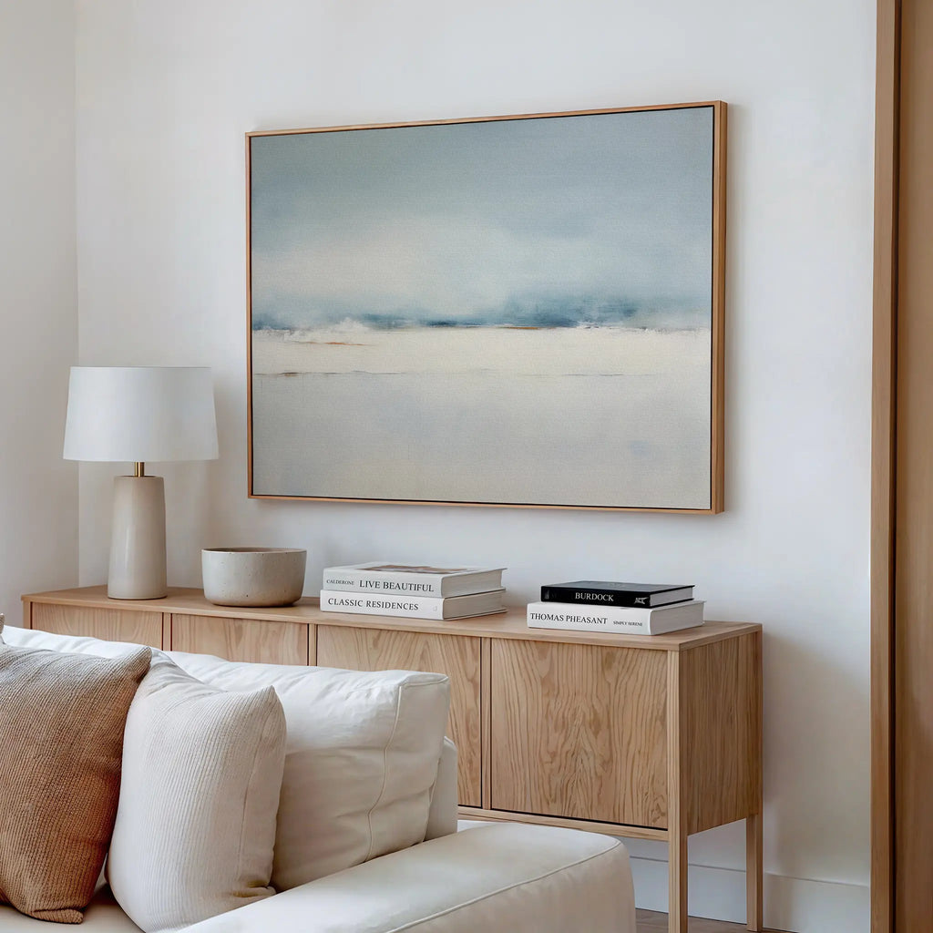 Whisper of the Quiet Coast – blue coastal canvas wall art print by Aspire Prints