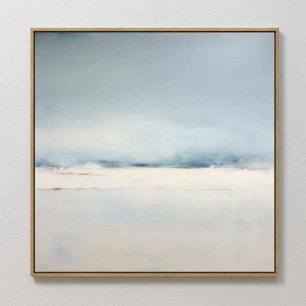 Whisper of the Veiled Shore – blue coastal canvas wall art print by Aspire Prints
