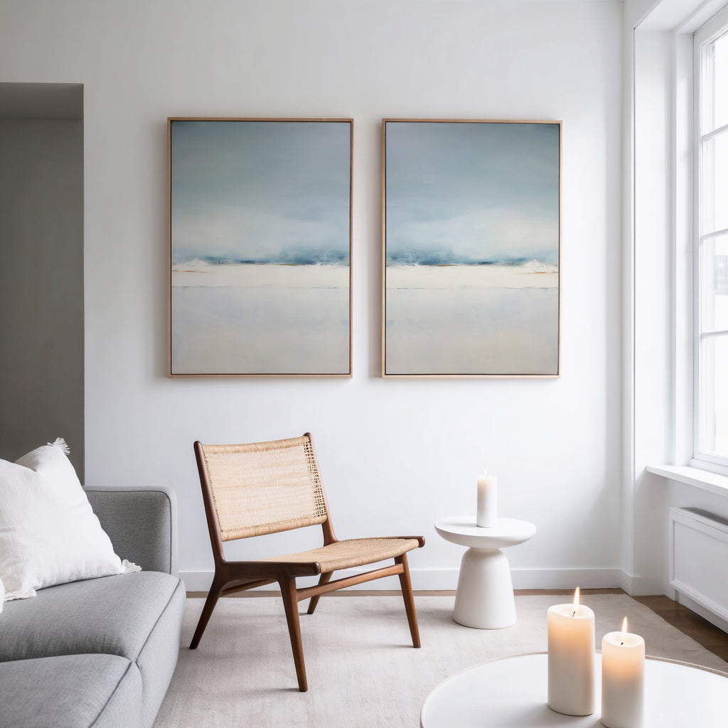 Whispers of the Quiet Shore – Set of 2 Canvas Prints set of 2 – neutral-toned coastal canvas wall art by Aspire Prints