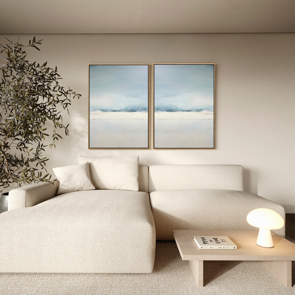 Whispers of the Quiet Shore – Set of 2 Canvas Prints set of 2 – neutral-toned coastal canvas wall art by Aspire Prints