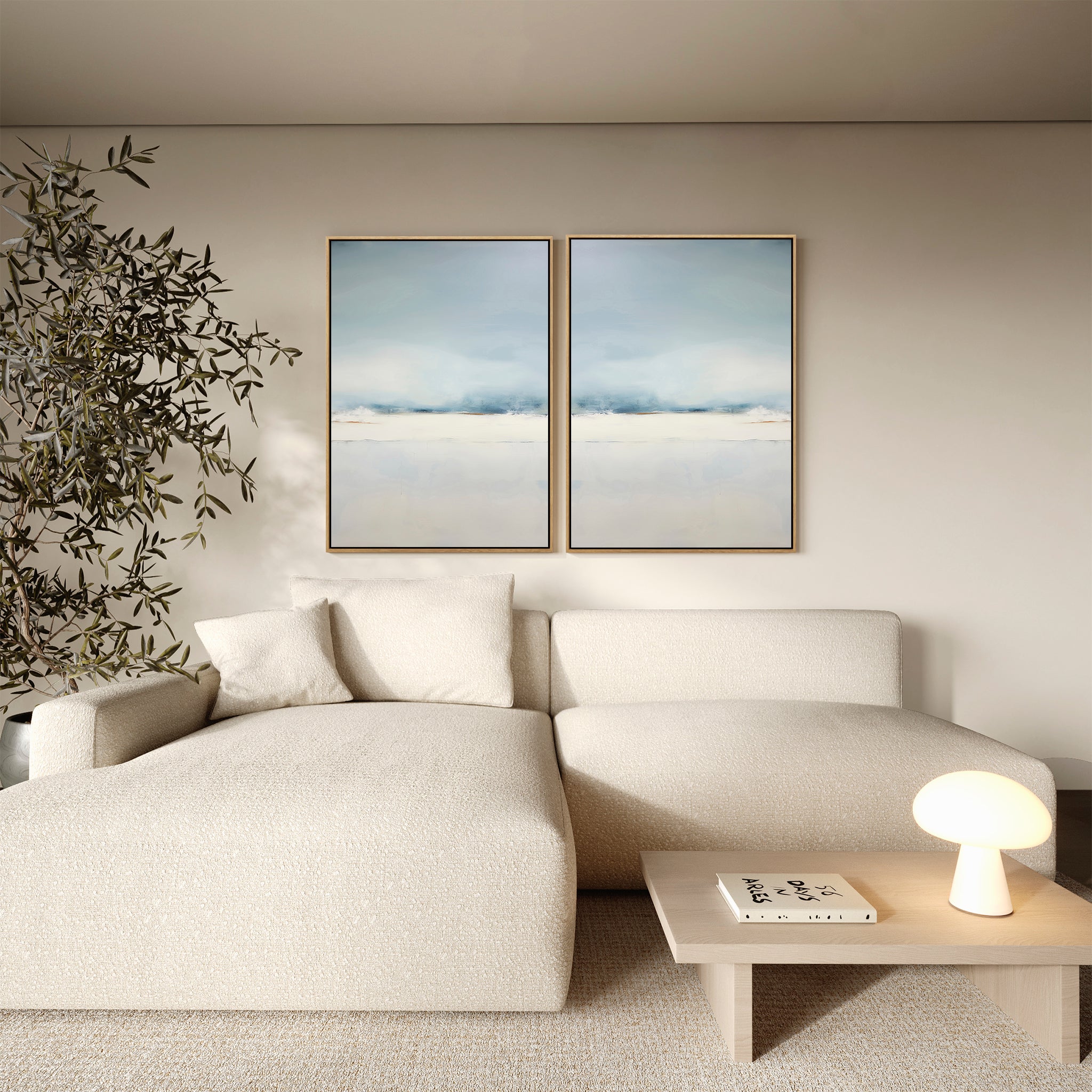Whispers of the Quiet Shore – Set of 2 Canvas Prints set of 2 – neutral-toned coastal canvas wall art by Aspire Prints