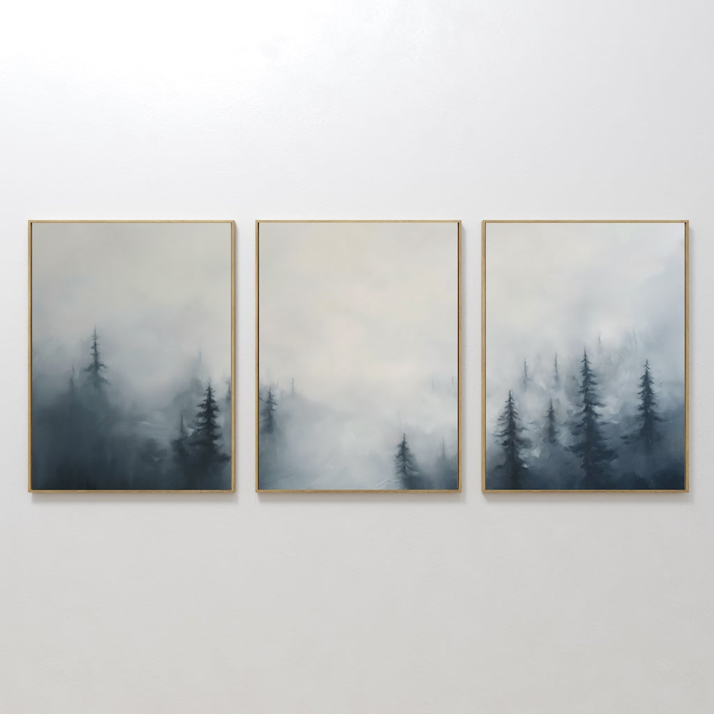 Whispers in the Pines Triptych – Set of 3 Canvas Prints set of 3 – blue botanical canvas wall art by Aspire Prints