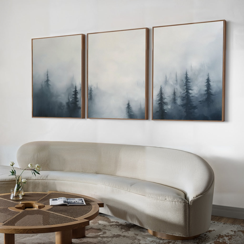 Whispers in the Pines Triptych – Set of 3 Canvas Prints set of 3 – blue botanical canvas wall art by Aspire Prints