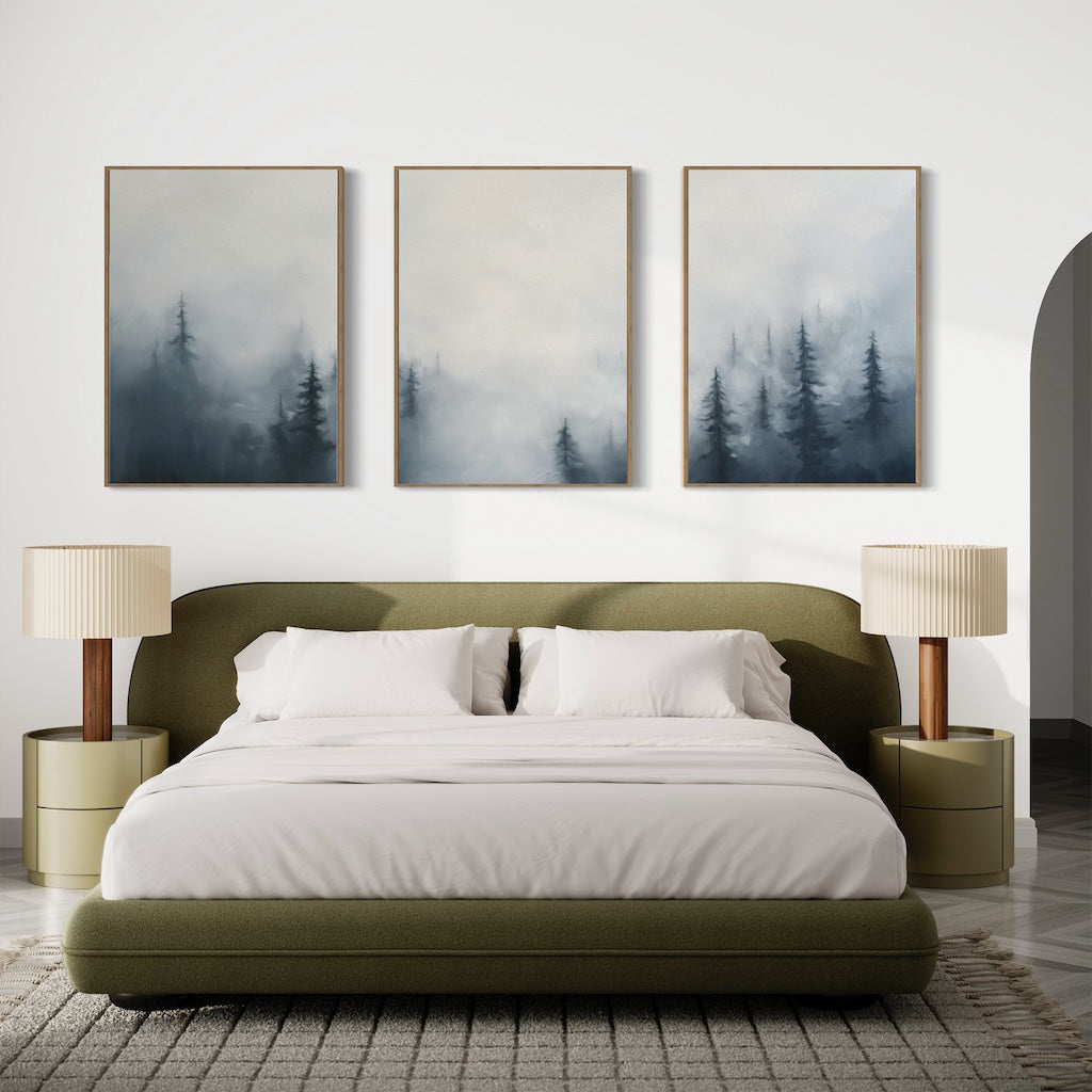 Whispers in the Pines Triptych – Set of 3 Canvas Prints set of 3 – blue botanical canvas wall art by Aspire Prints