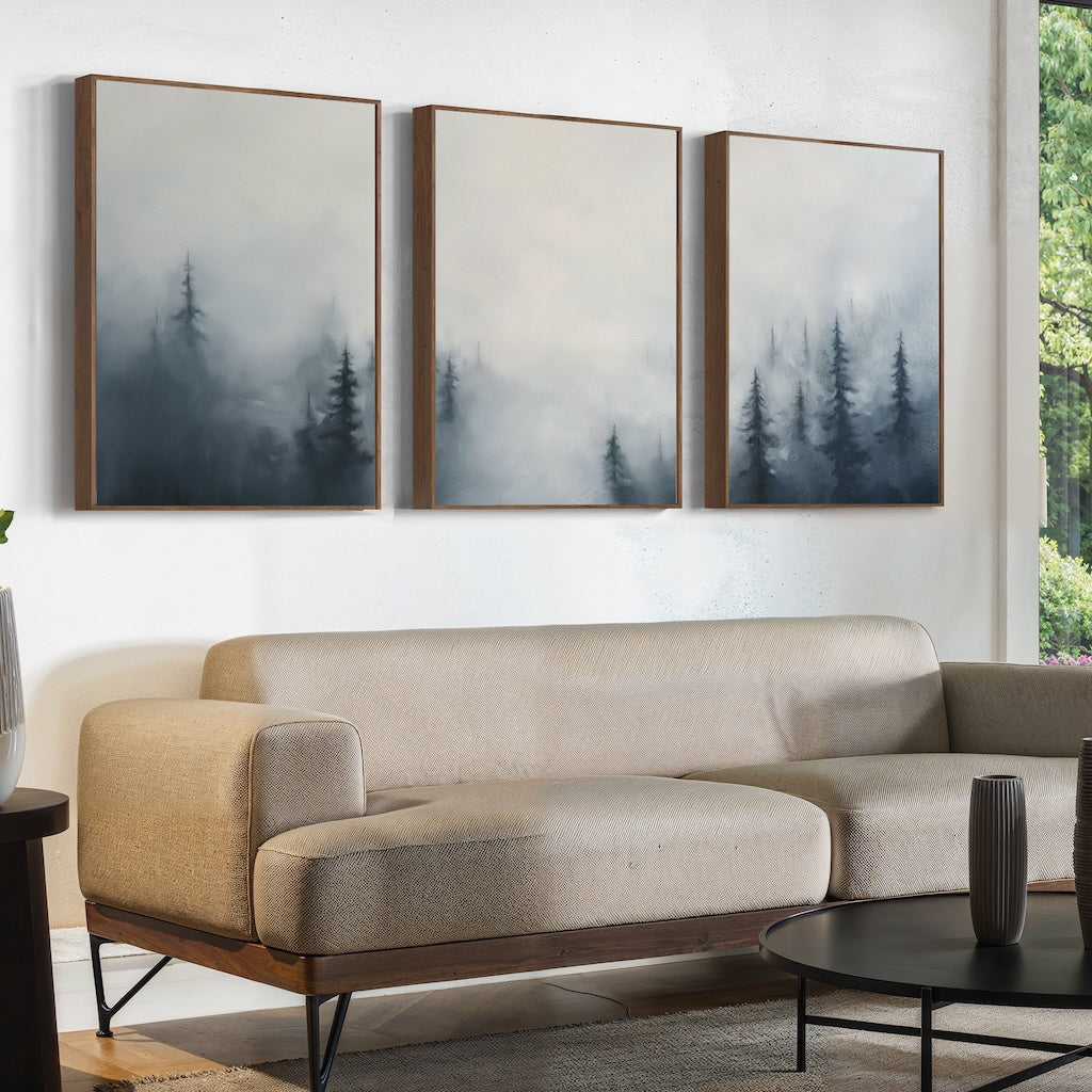 Whispers in the Pines Triptych – Set of 3 Canvas Prints set of 3 – blue botanical canvas wall art by Aspire Prints