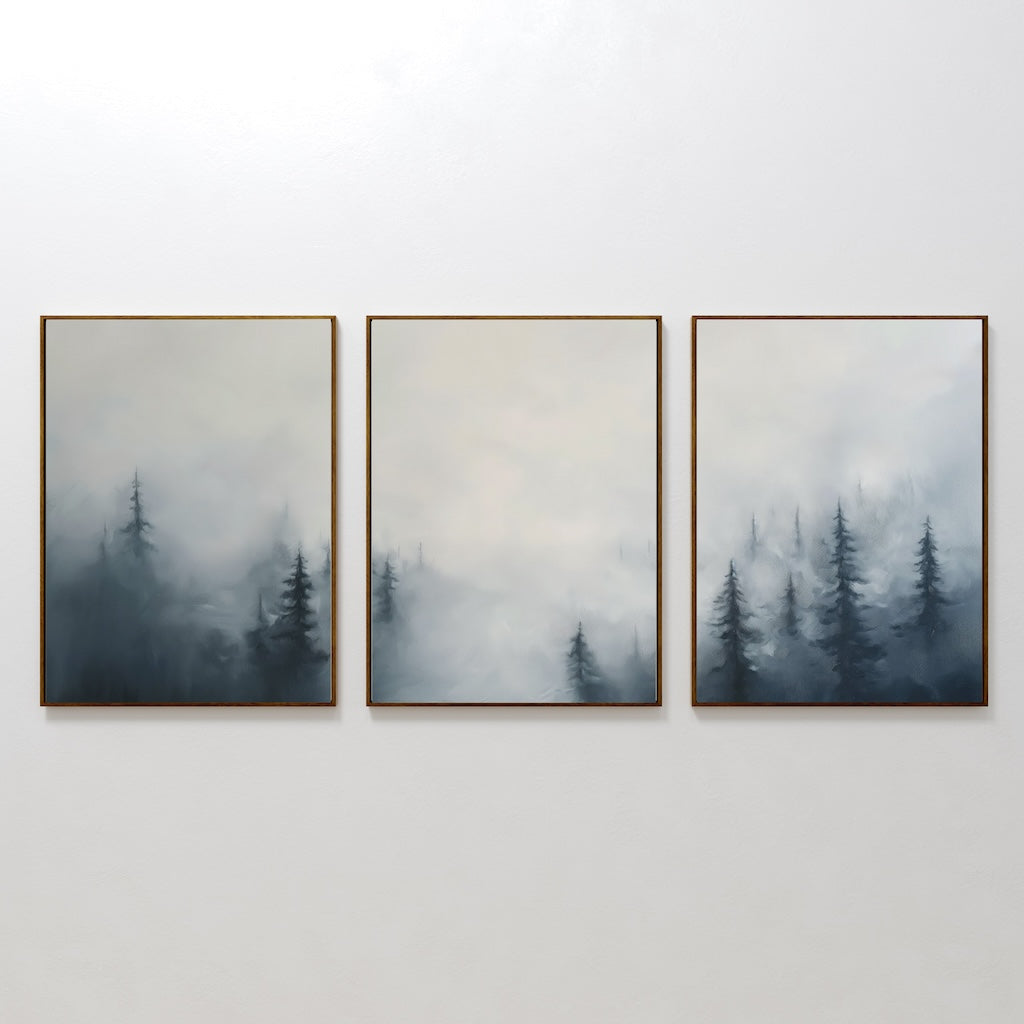 Whispers in the Pines Triptych – Set of 3 Canvas Prints set of 3 – blue botanical canvas wall art by Aspire Prints