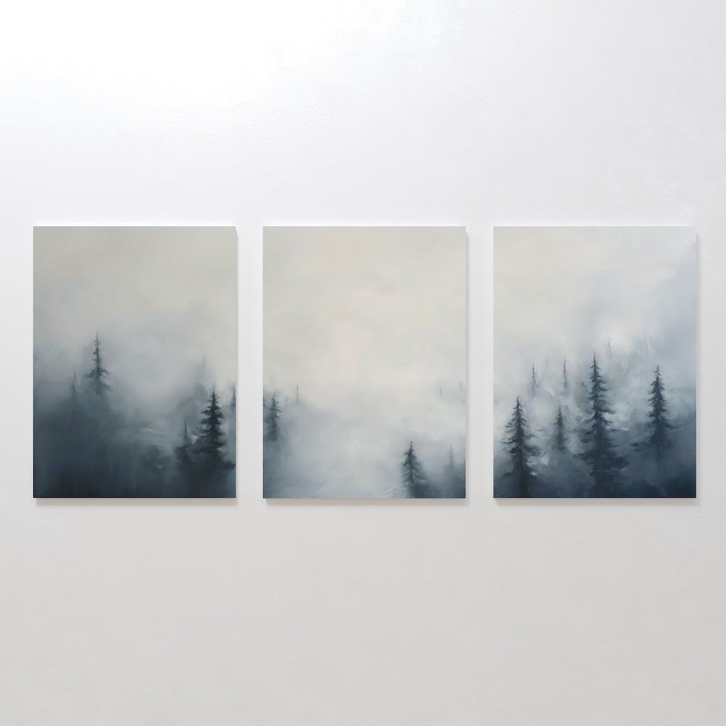Whispers in the Pines Triptych – Set of 3 Canvas Prints set of 3 – blue botanical canvas wall art by Aspire Prints