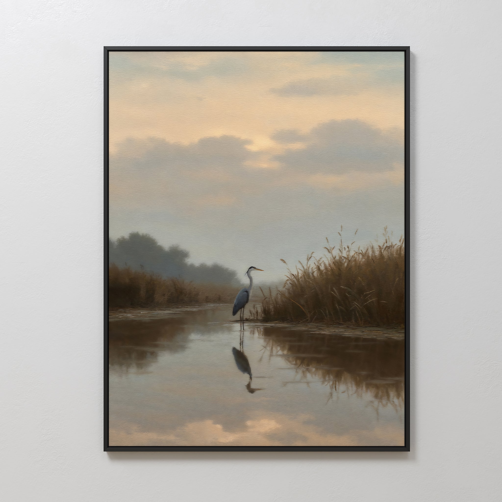 Whisper of the Heron – neutral-toned vintage canvas wall art print by Aspire Prints