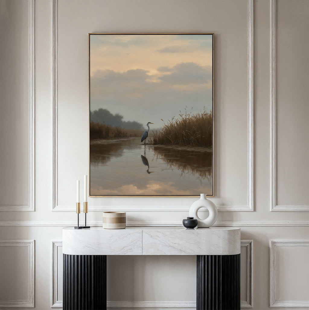Whisper of the Heron – neutral-toned vintage canvas wall art print by Aspire Prints