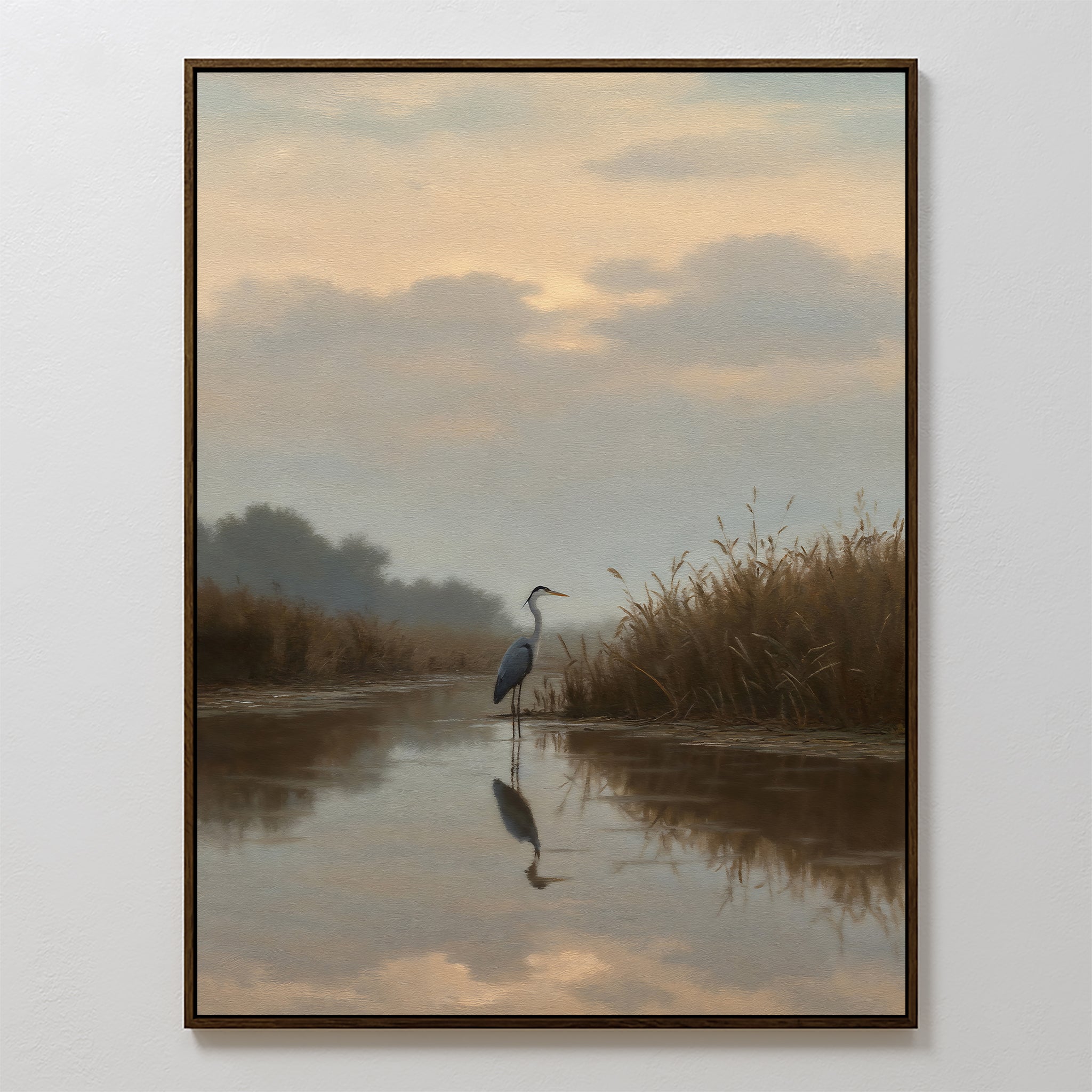 Whisper of the Heron – neutral-toned vintage canvas wall art print by Aspire Prints