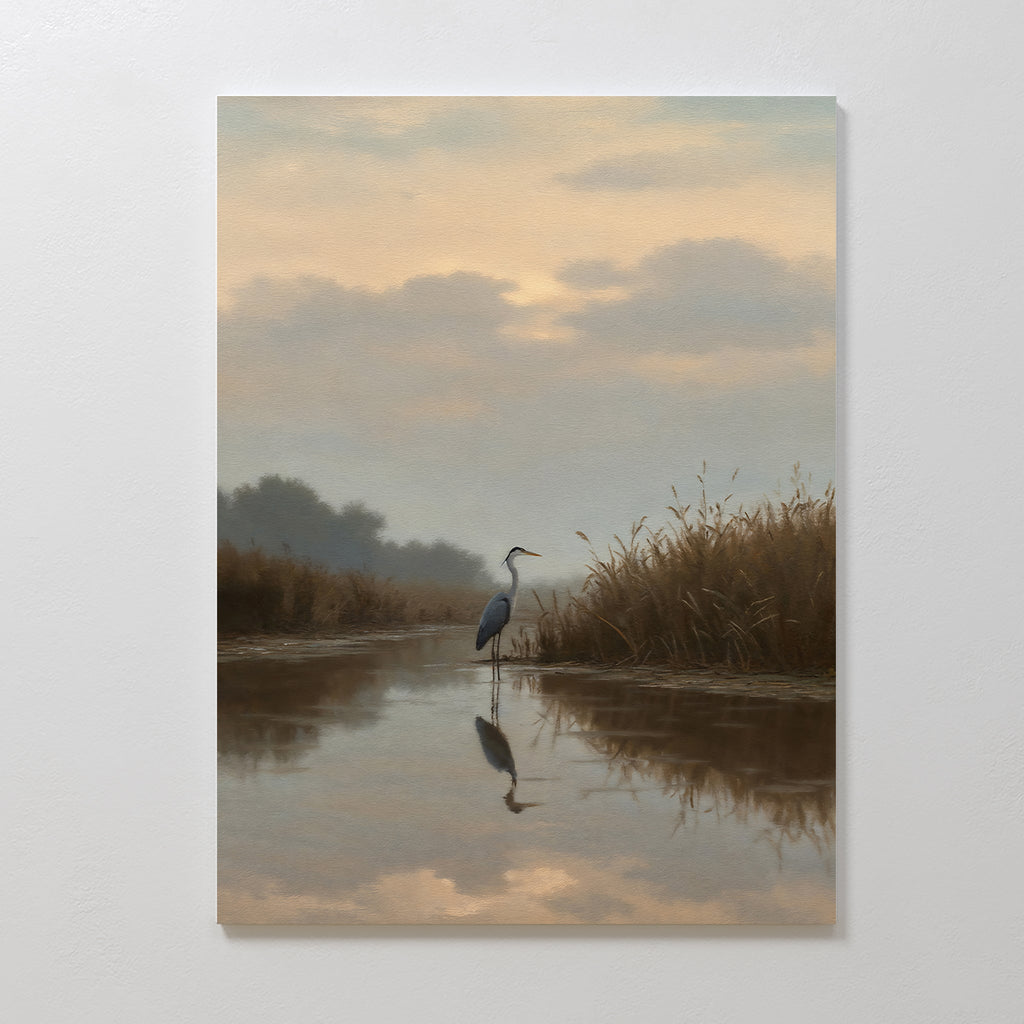 Whisper of the Heron – neutral-toned vintage canvas wall art print by Aspire Prints