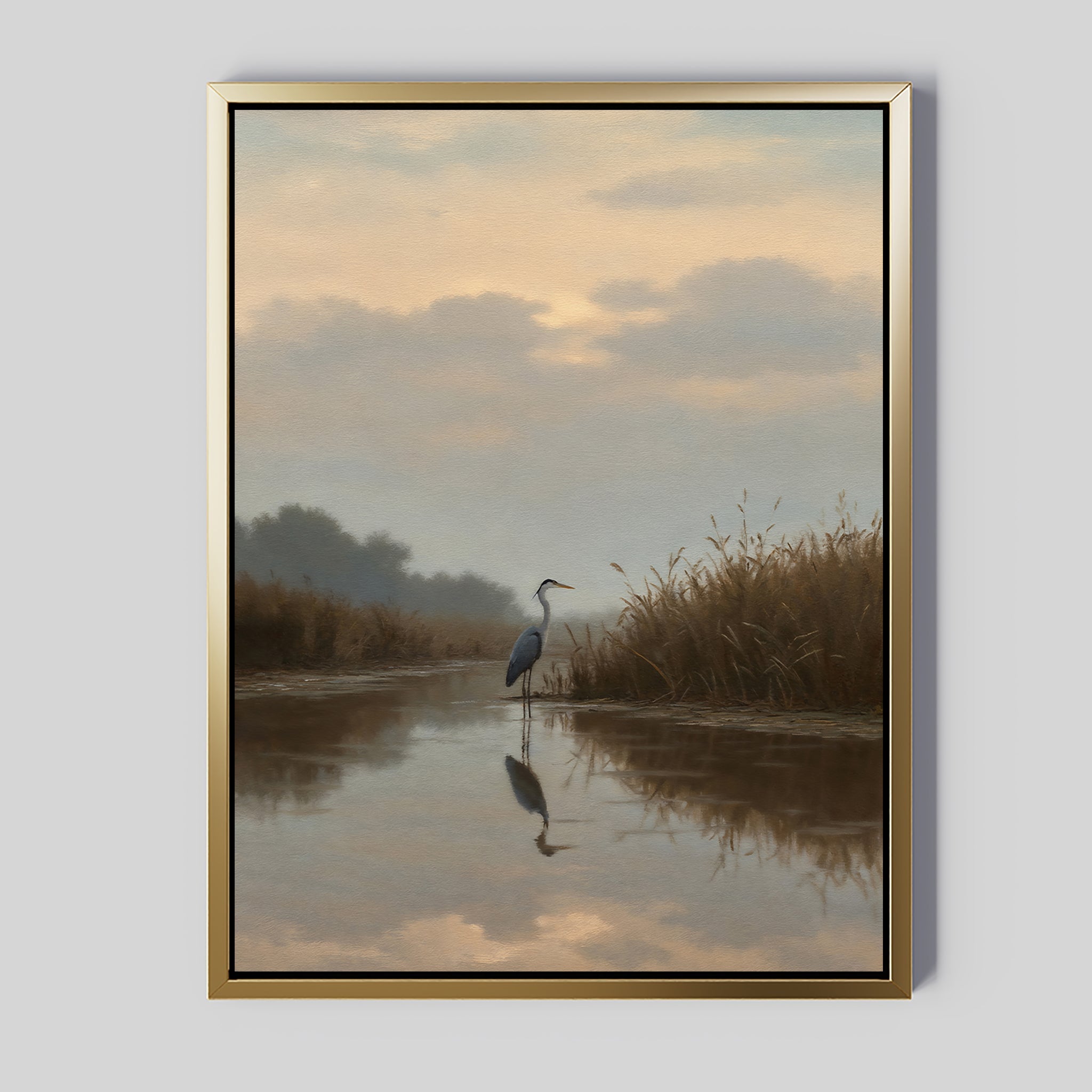 Whisper of the Heron – neutral-toned vintage canvas wall art print by Aspire Prints