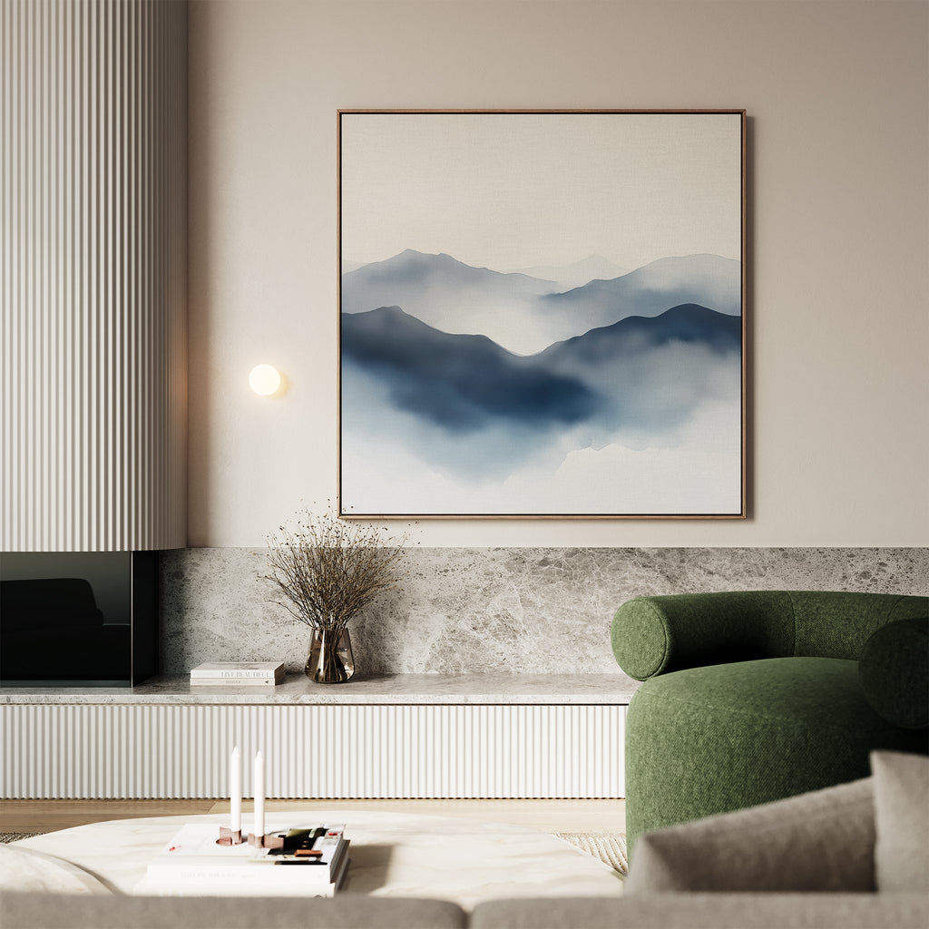 Veil of the Blue Hills – blue landscape canvas wall art print by Aspire Prints