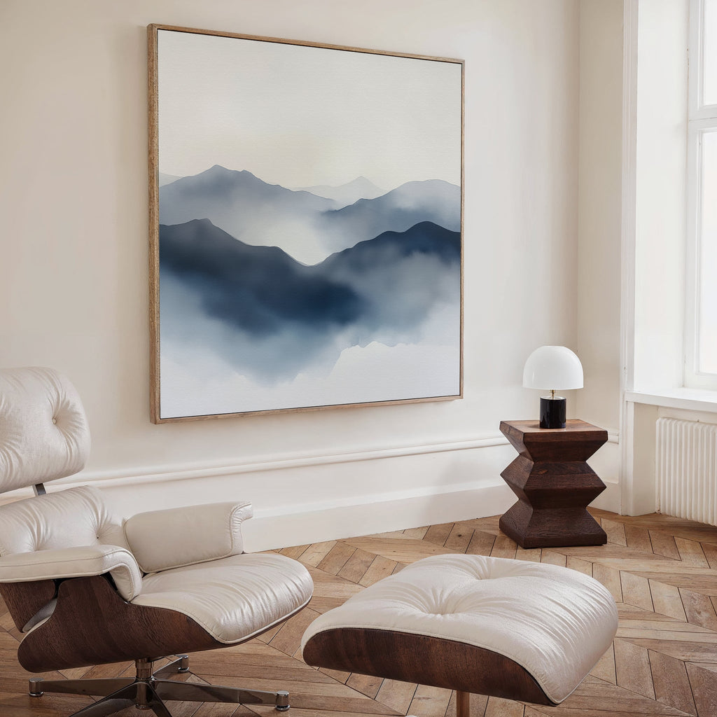 Veil of the Blue Hills – blue landscape canvas wall art print by Aspire Prints