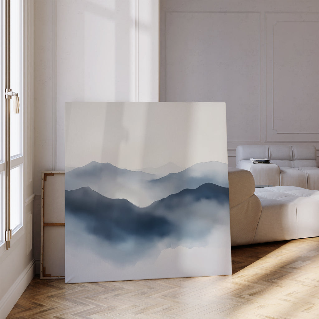 Veil of the Blue Hills – blue landscape canvas wall art print by Aspire Prints