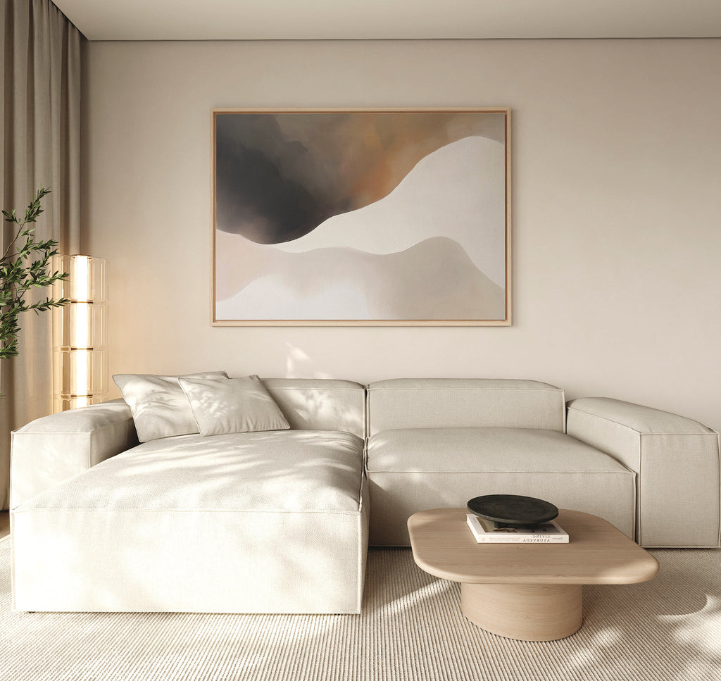 Whispers in the Fog – beige and white abstract canvas wall art print by Aspire Prints