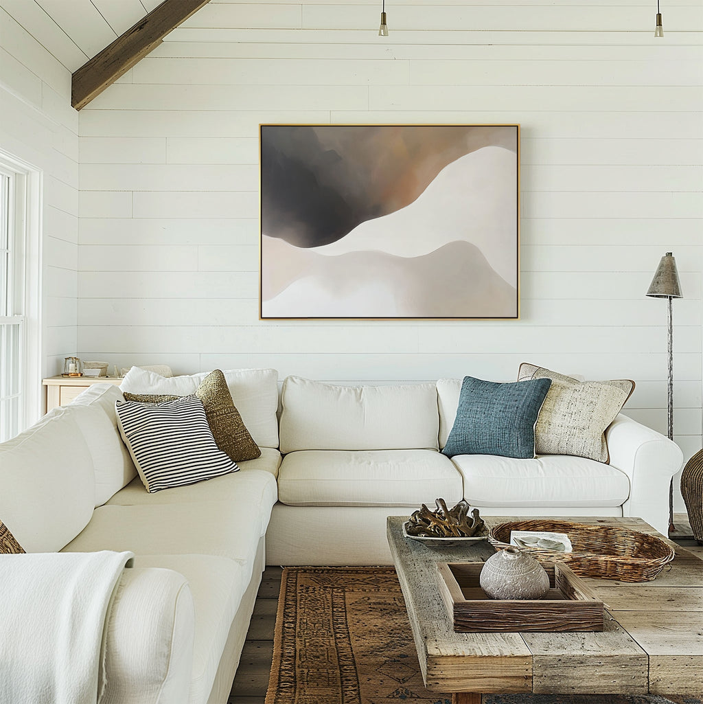 Whispers in the Fog – beige and white abstract canvas wall art print by Aspire Prints