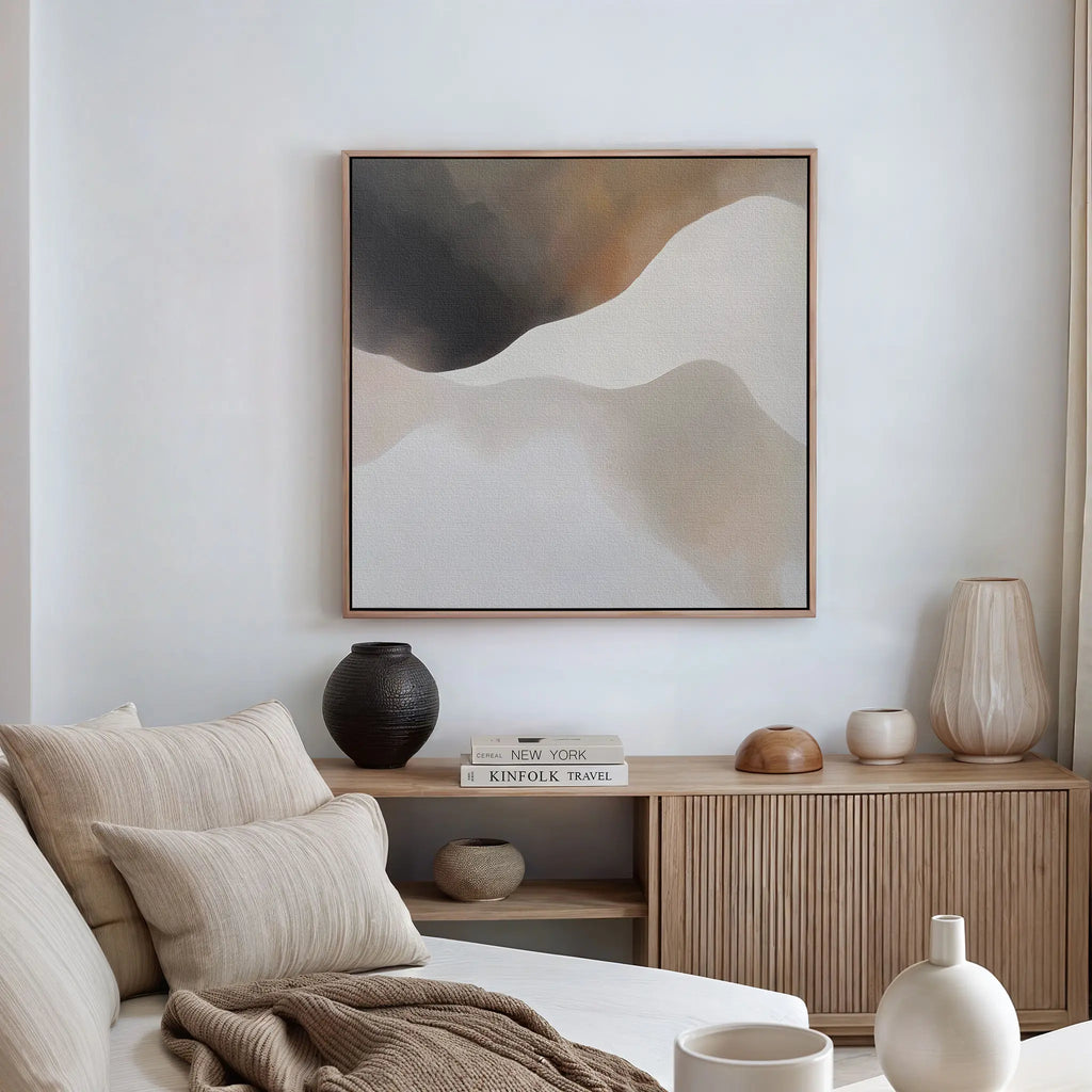 Whispers in the Mist – beige and white abstract canvas wall art print by Aspire Prints