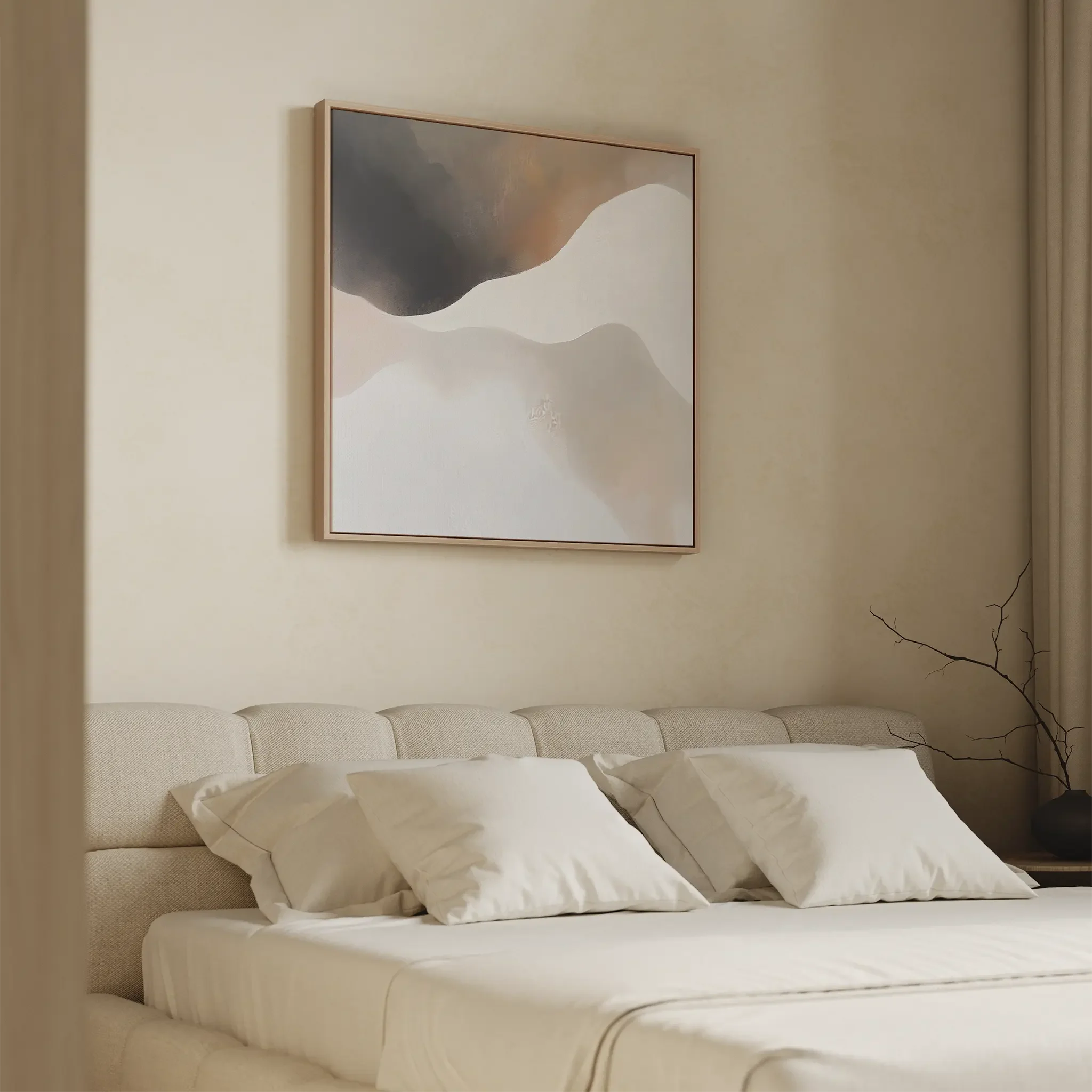 Whispers in the Mist – beige and white abstract canvas wall art print by Aspire Prints