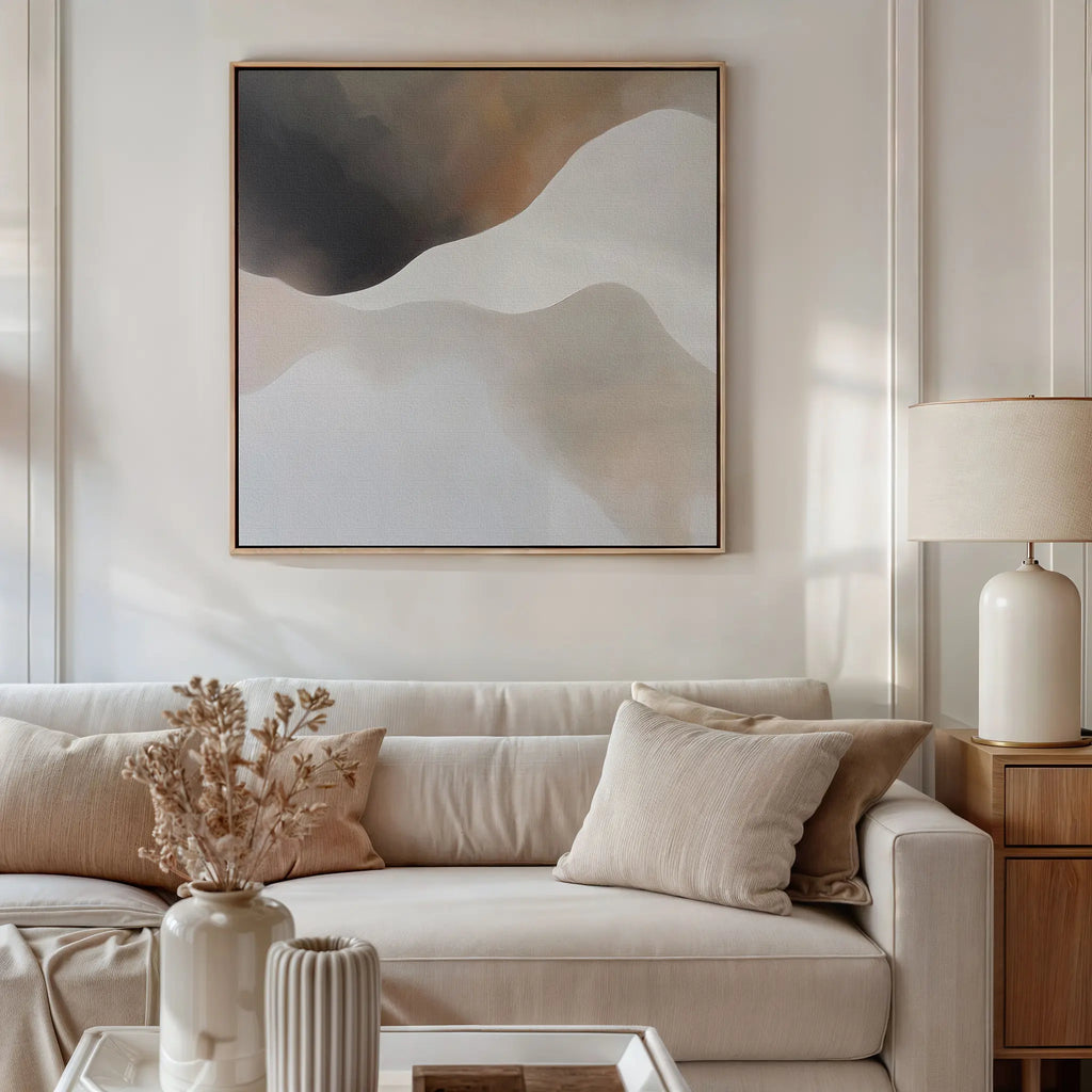 Whispers in the Mist – beige and white abstract canvas wall art print by Aspire Prints