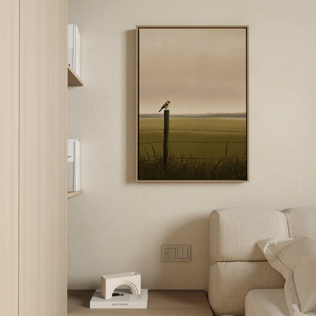 Whispers on the Fence Post – neutral-toned vintage canvas wall art print by Aspire Prints