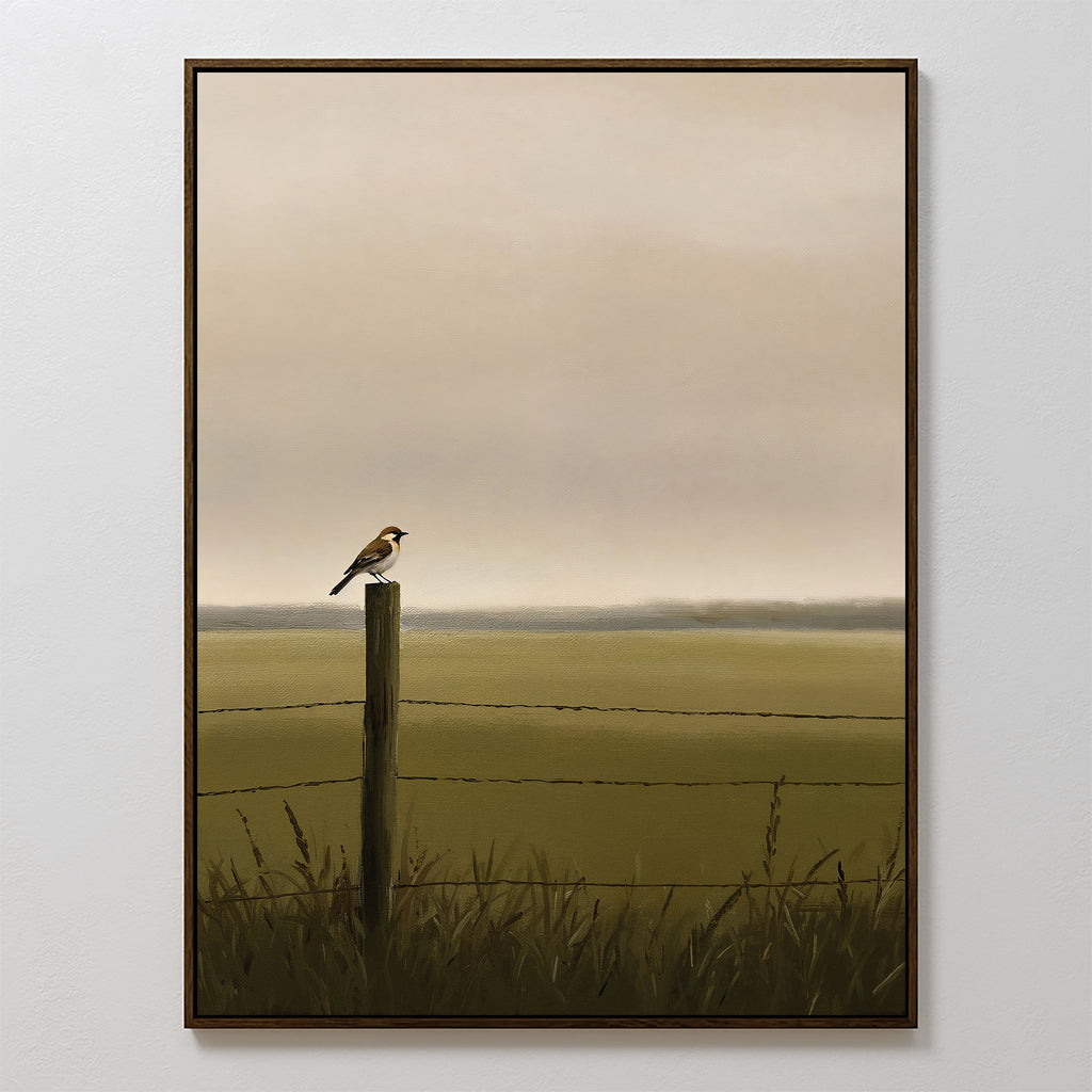 Whispers on the Fence Post – neutral-toned vintage canvas wall art print by Aspire Prints