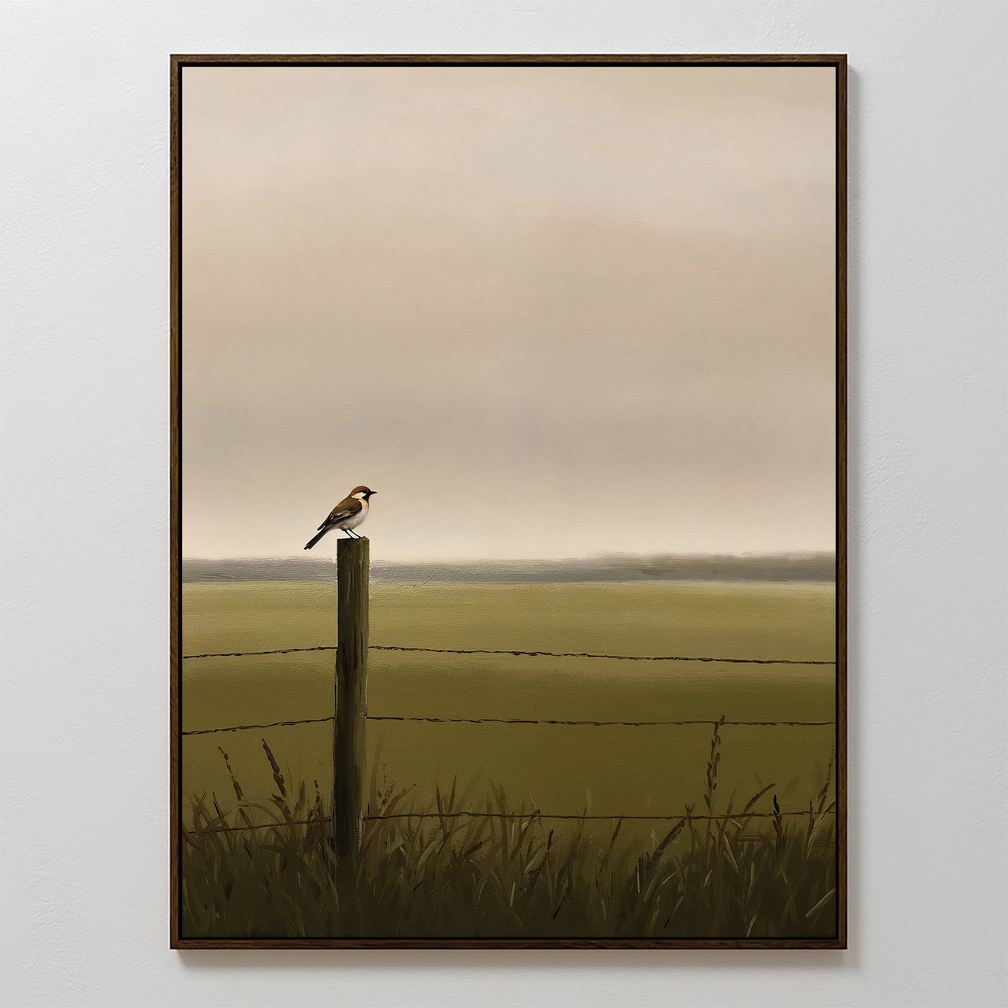 Whispers on the Fence Post – neutral-toned vintage canvas wall art print by Aspire Prints