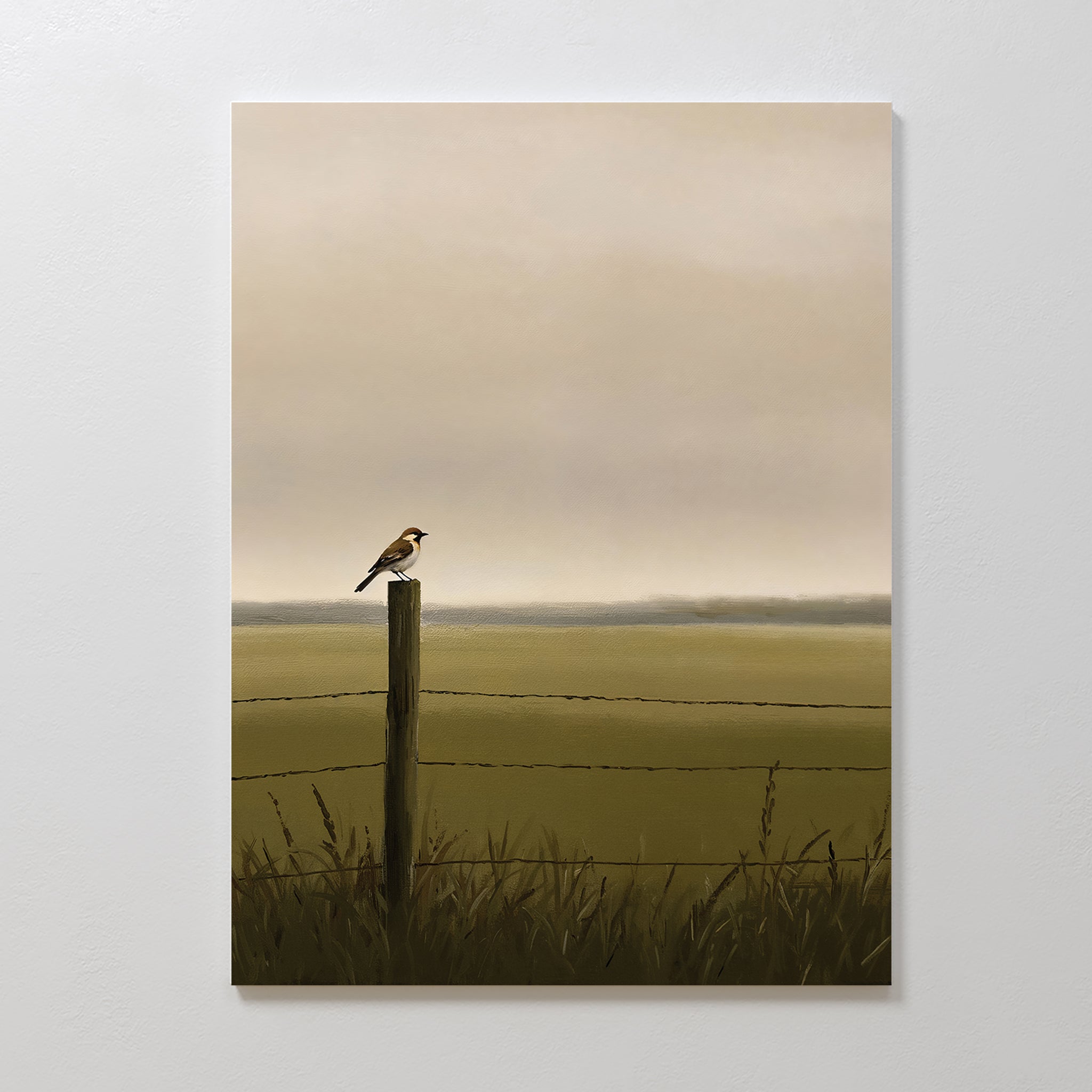 Whispers on the Fence Post – neutral-toned vintage canvas wall art print by Aspire Prints