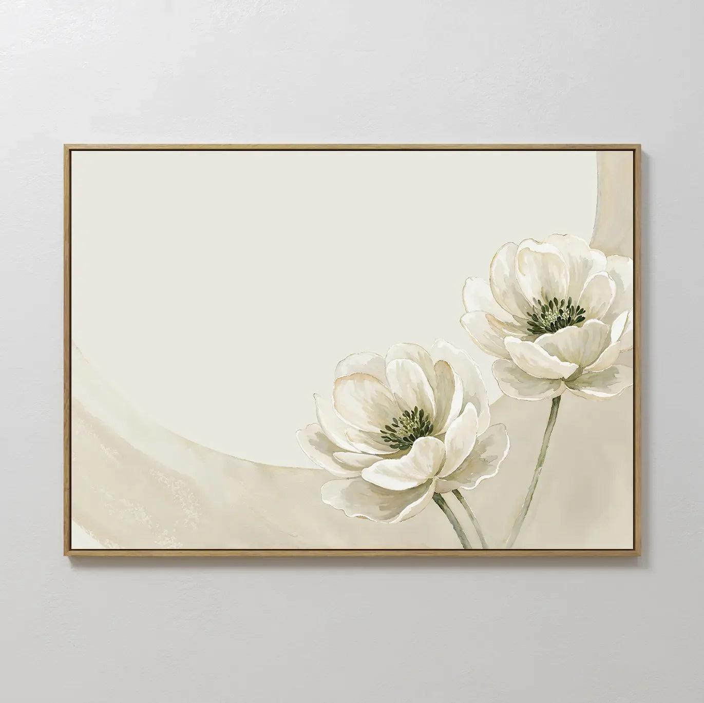 Whispers of Dawn Bloom – beige and white botanical canvas wall art print by Aspire Prints