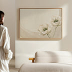 Whispers of Dawn Bloom – beige and white botanical canvas wall art print by Aspire Prints