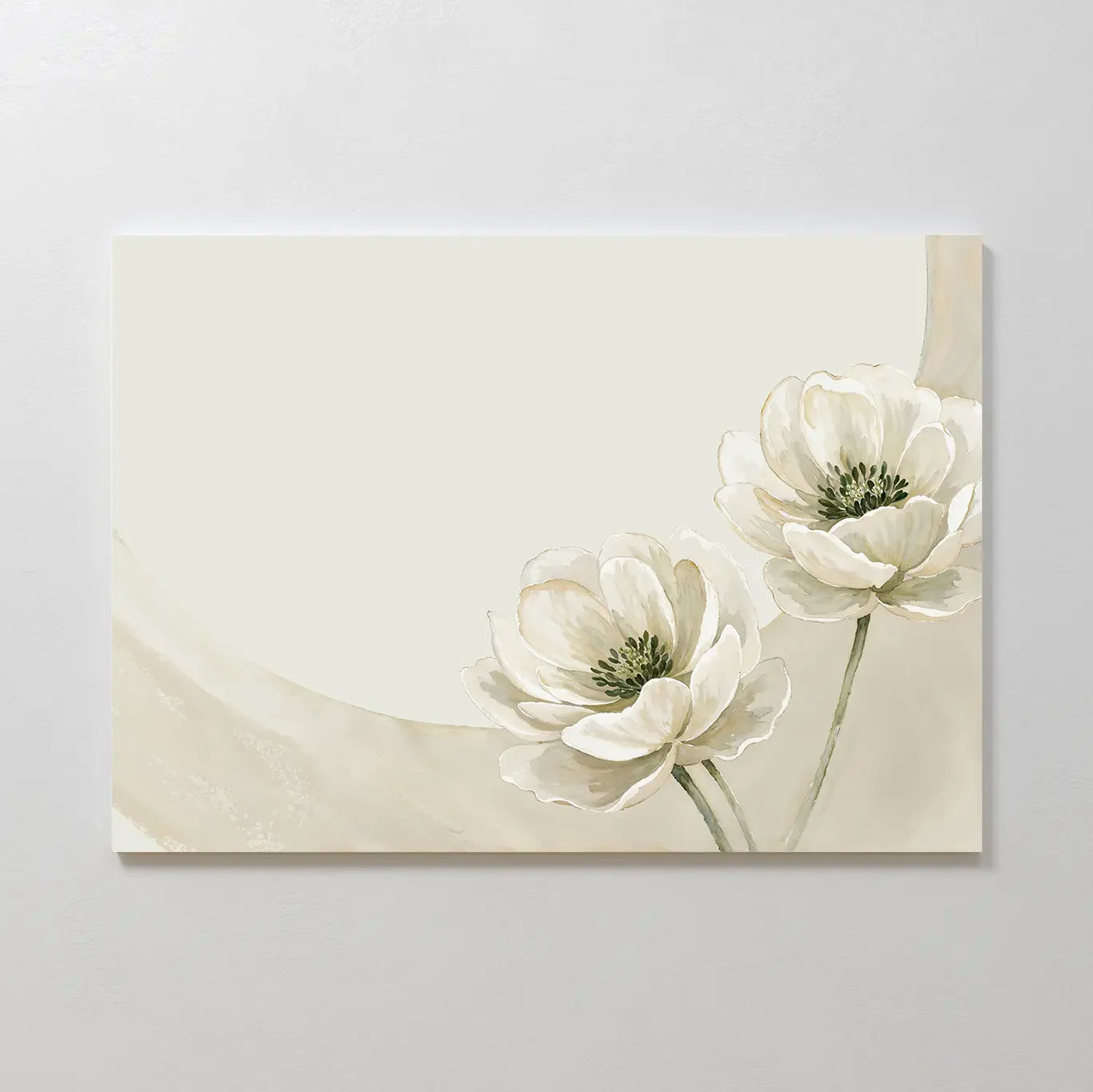 Whispers of Dawn Bloom – beige and white botanical canvas wall art print by Aspire Prints