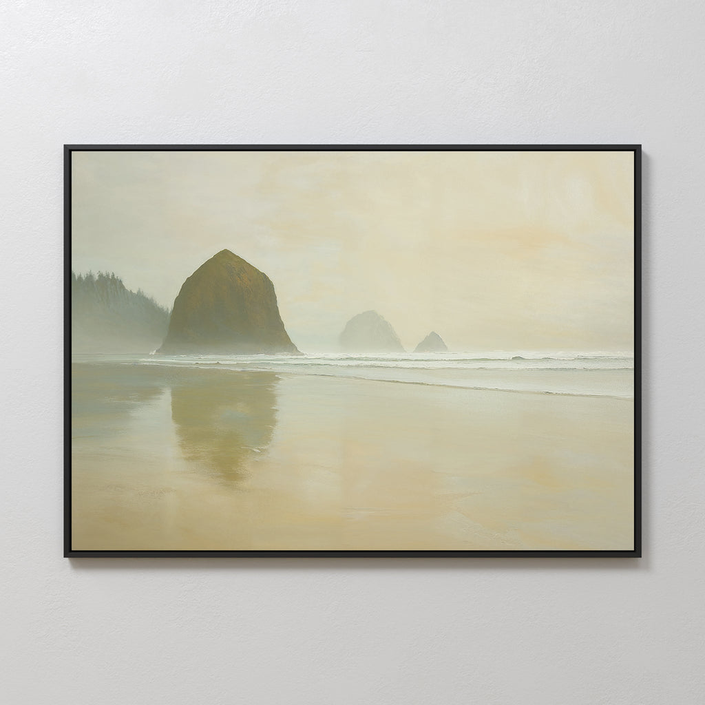 Whispers of Haystack Rock – green vintage canvas wall art print by Aspire Prints