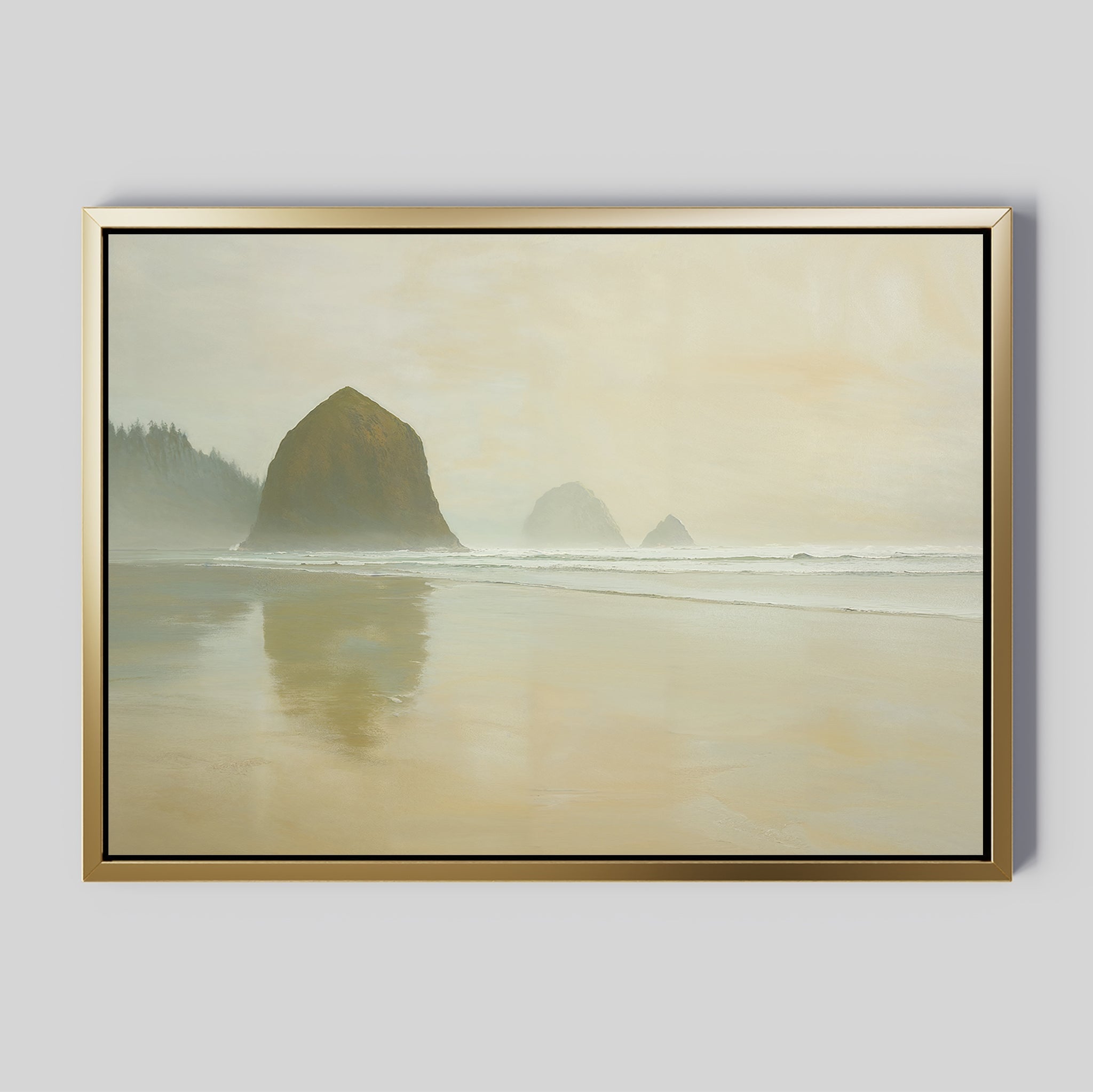 Whispers of Haystack Rock – green vintage canvas wall art print by Aspire Prints