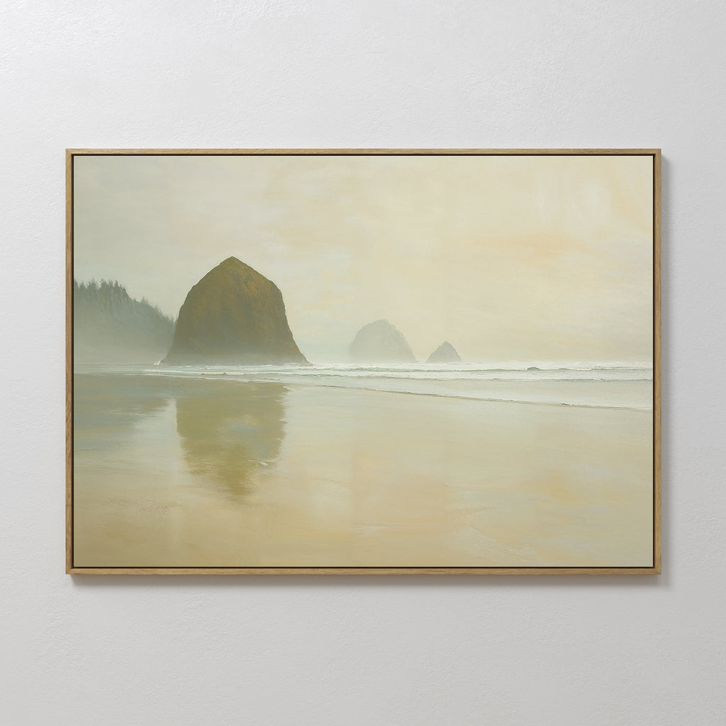 Whispers of Haystack Rock – green vintage canvas wall art print by Aspire Prints