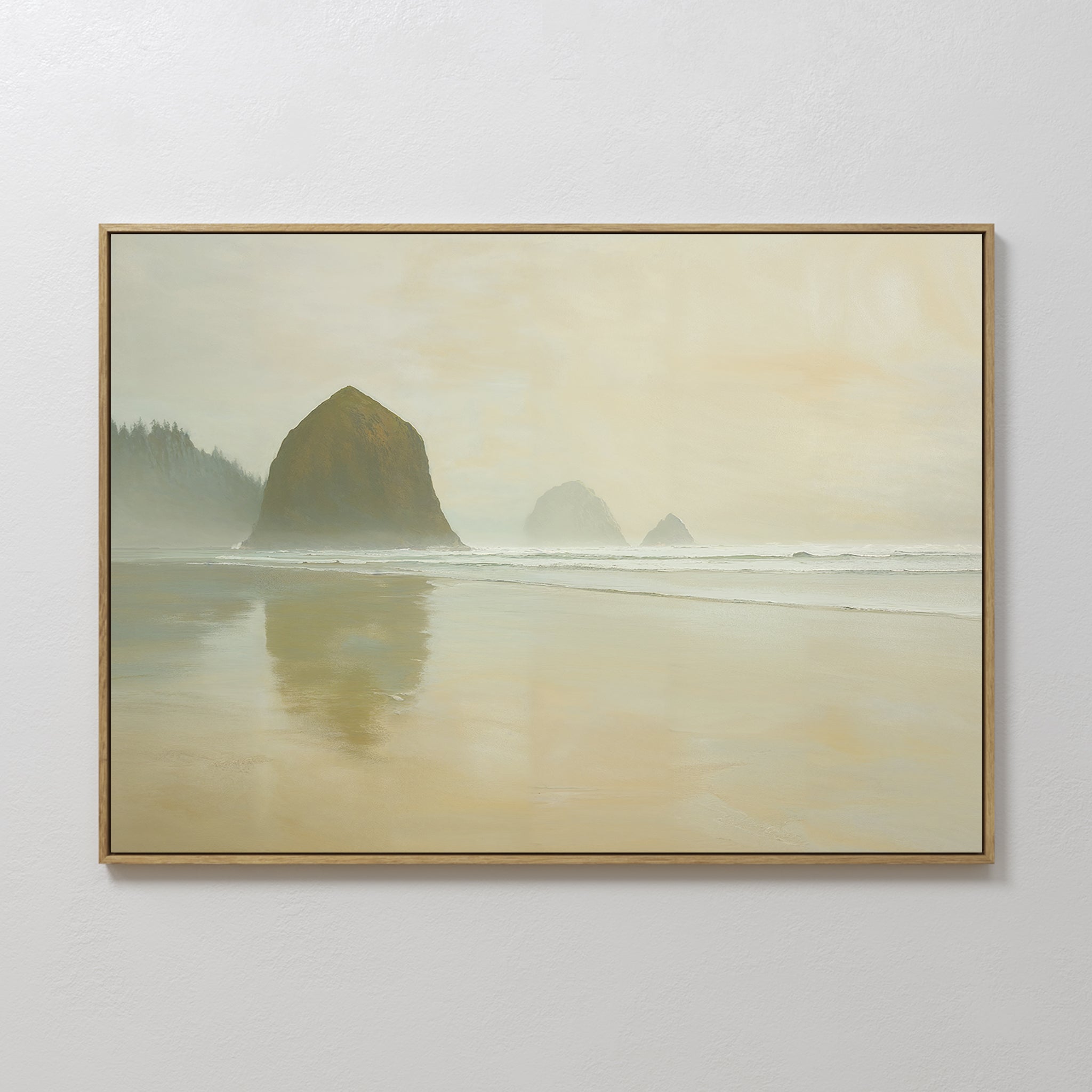 Whispers of Haystack Rock – green vintage canvas wall art print by Aspire Prints