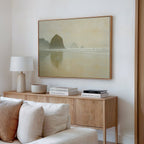 Whispers of Haystack Rock – green vintage canvas wall art print by Aspire Prints