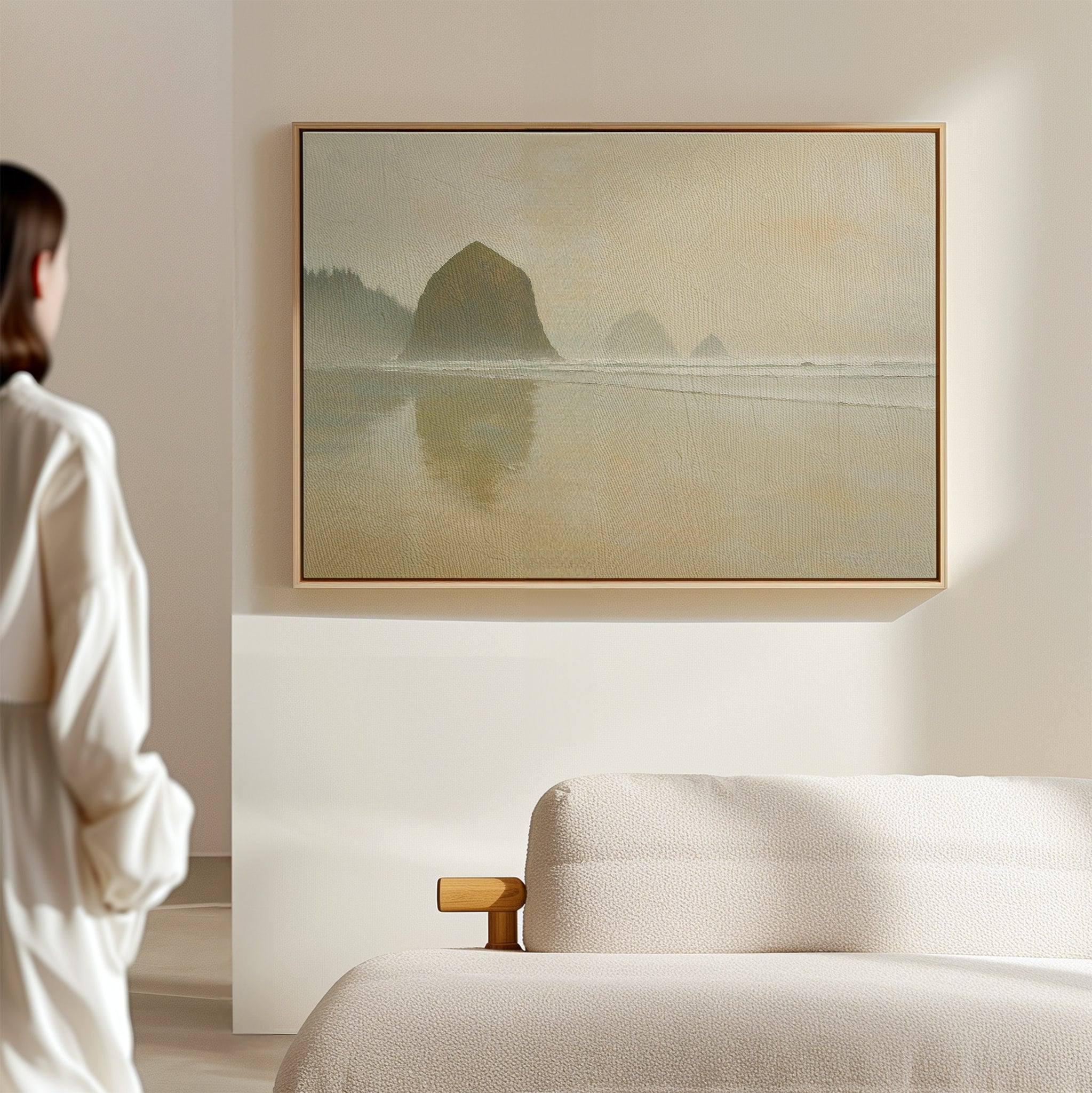 Whispers of Haystack Rock – green vintage canvas wall art print by Aspire Prints