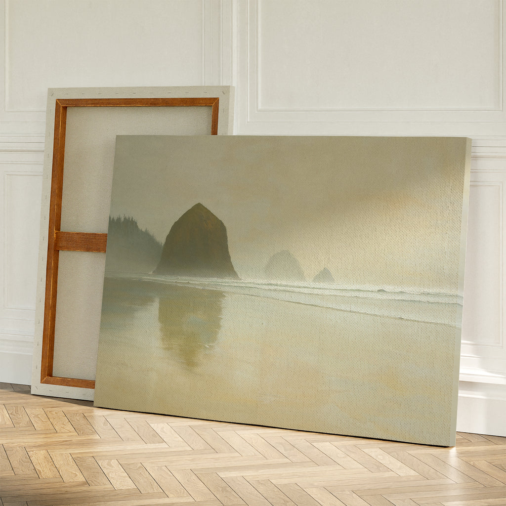 Whispers of Haystack Rock – green vintage canvas wall art print by Aspire Prints