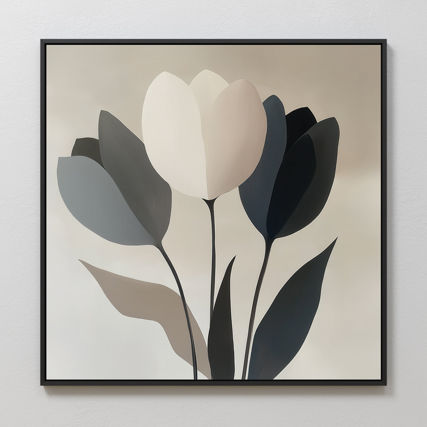 Whispered Bloom in Soft Light – black botanical canvas wall art print by Aspire Prints
