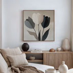 Whispered Bloom in Soft Light – black botanical canvas wall art print by Aspire Prints