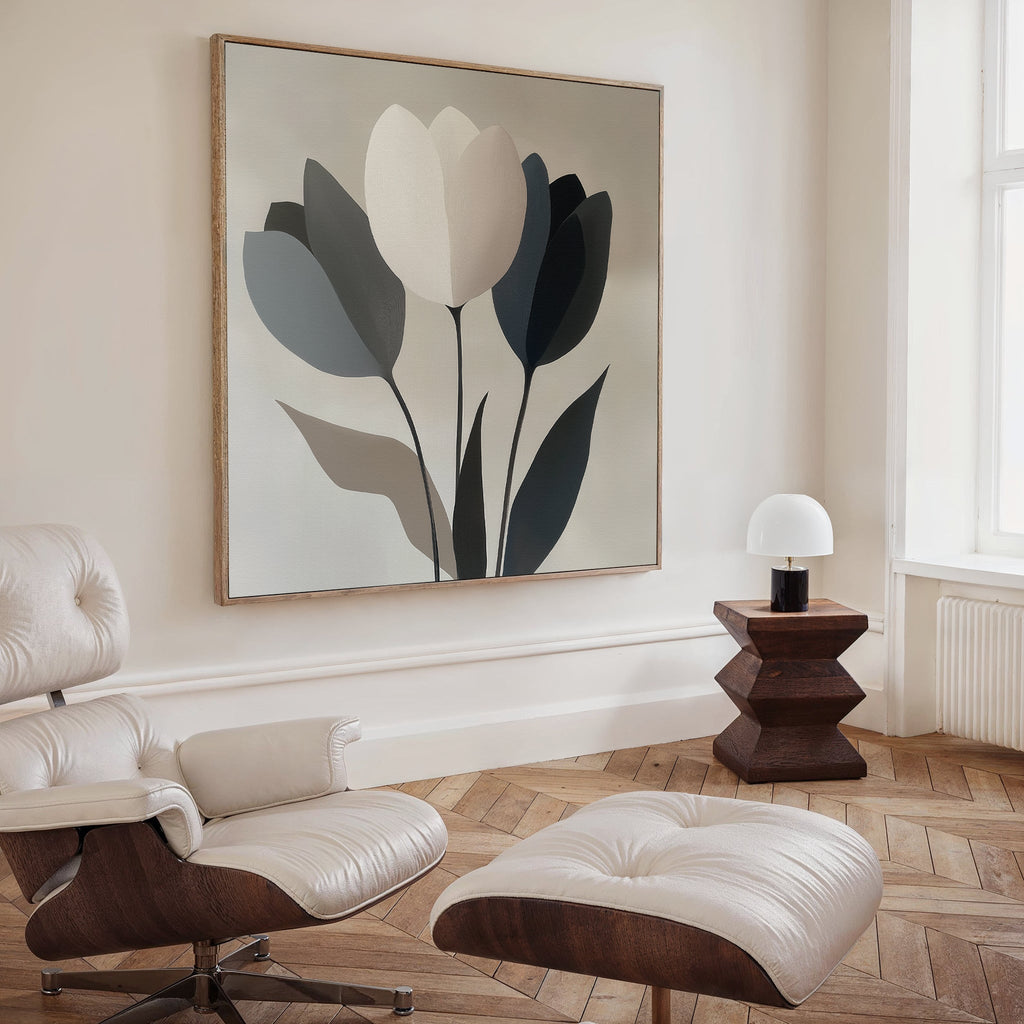 Whispered Bloom in Soft Light – black botanical canvas wall art print by Aspire Prints