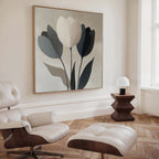 Whispered Bloom in Soft Light – black botanical canvas wall art print by Aspire Prints