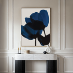 Midnight Petal Whisper – blue botanical canvas wall art print by Aspire Prints