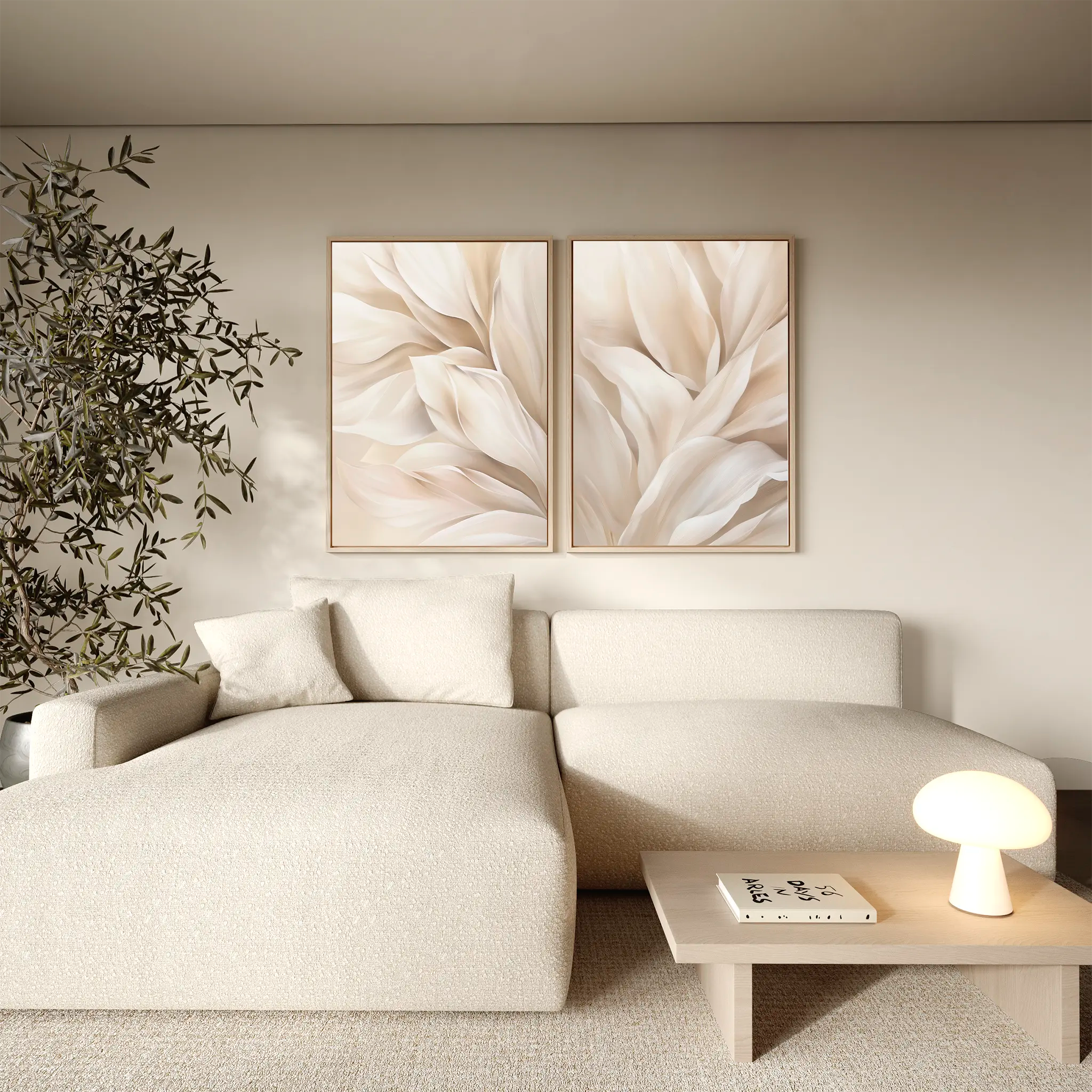 Whispers in Linen – Set of 2 Canvas Prints set of 2 – neutral-toned botanical canvas wall art by Aspire Prints
