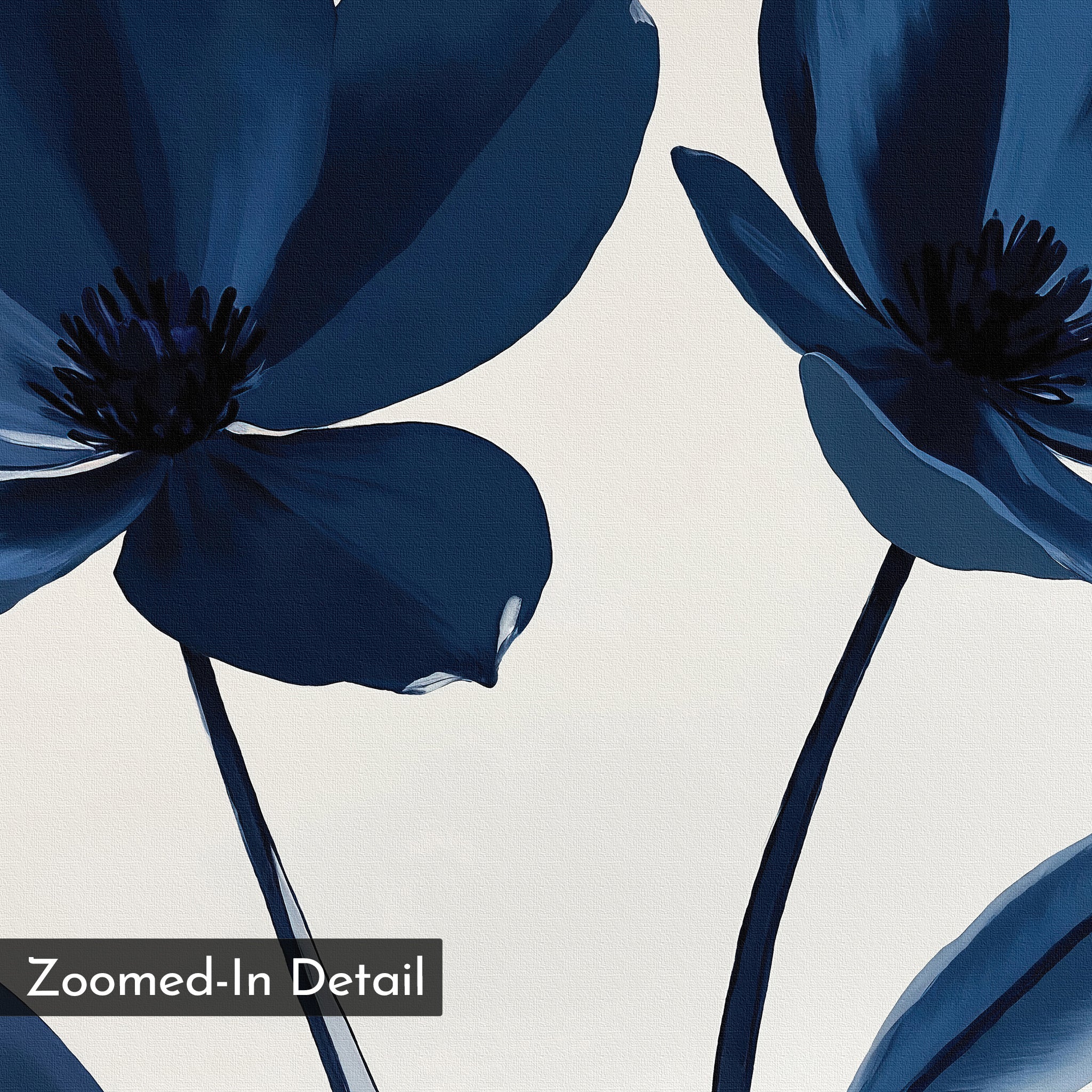Velvet Petal Hush – blue botanical canvas wall art print by Aspire Prints