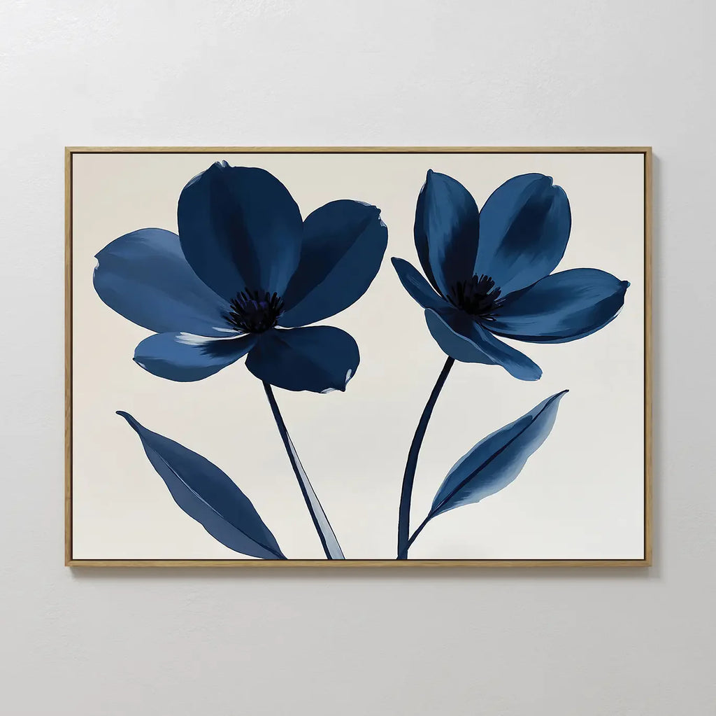 Velvet Petal Hush – blue botanical canvas wall art print by Aspire Prints