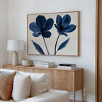 Velvet Petal Hush – blue botanical canvas wall art print by Aspire Prints