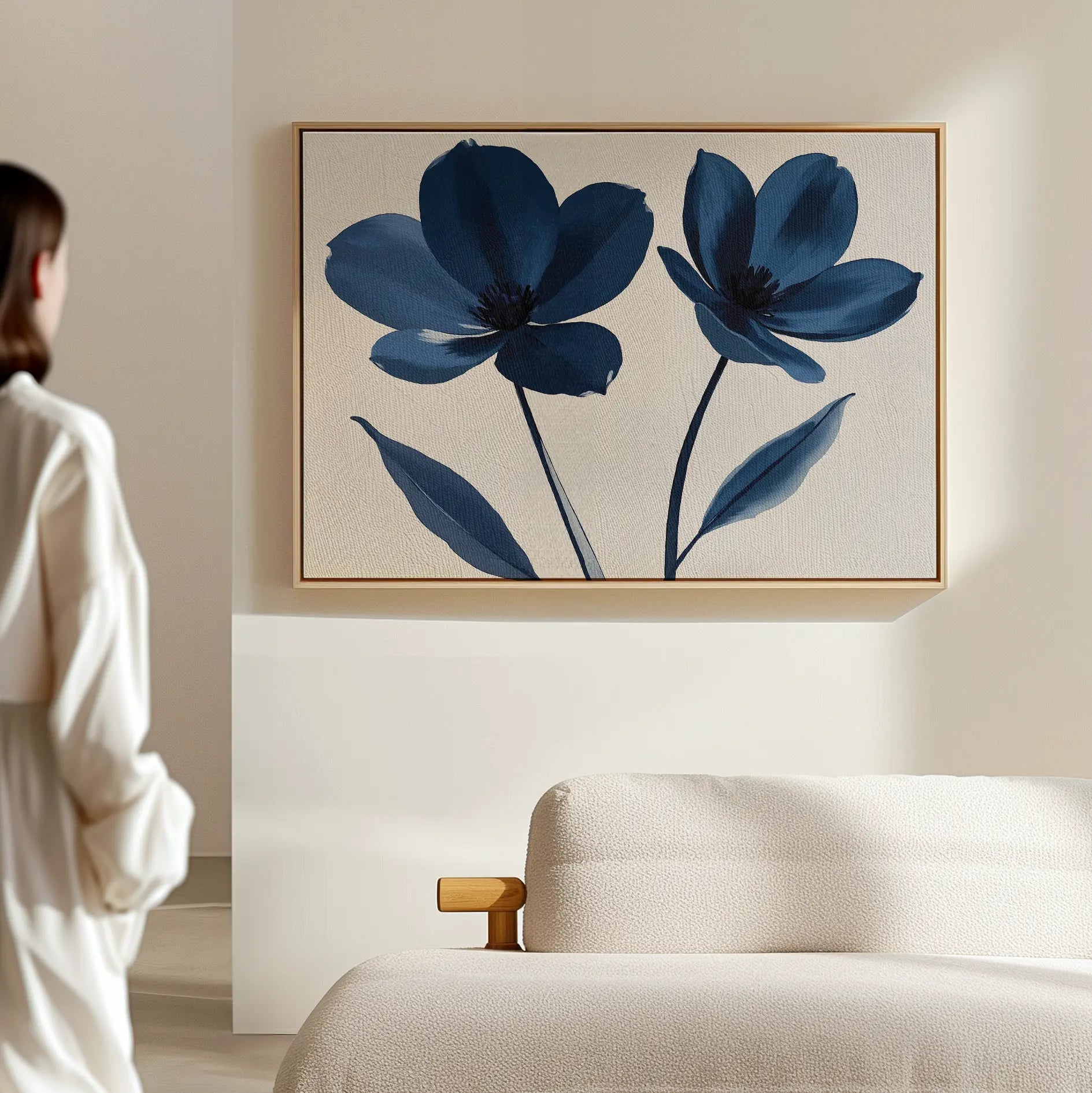 Velvet Petal Hush – blue botanical canvas wall art print by Aspire Prints