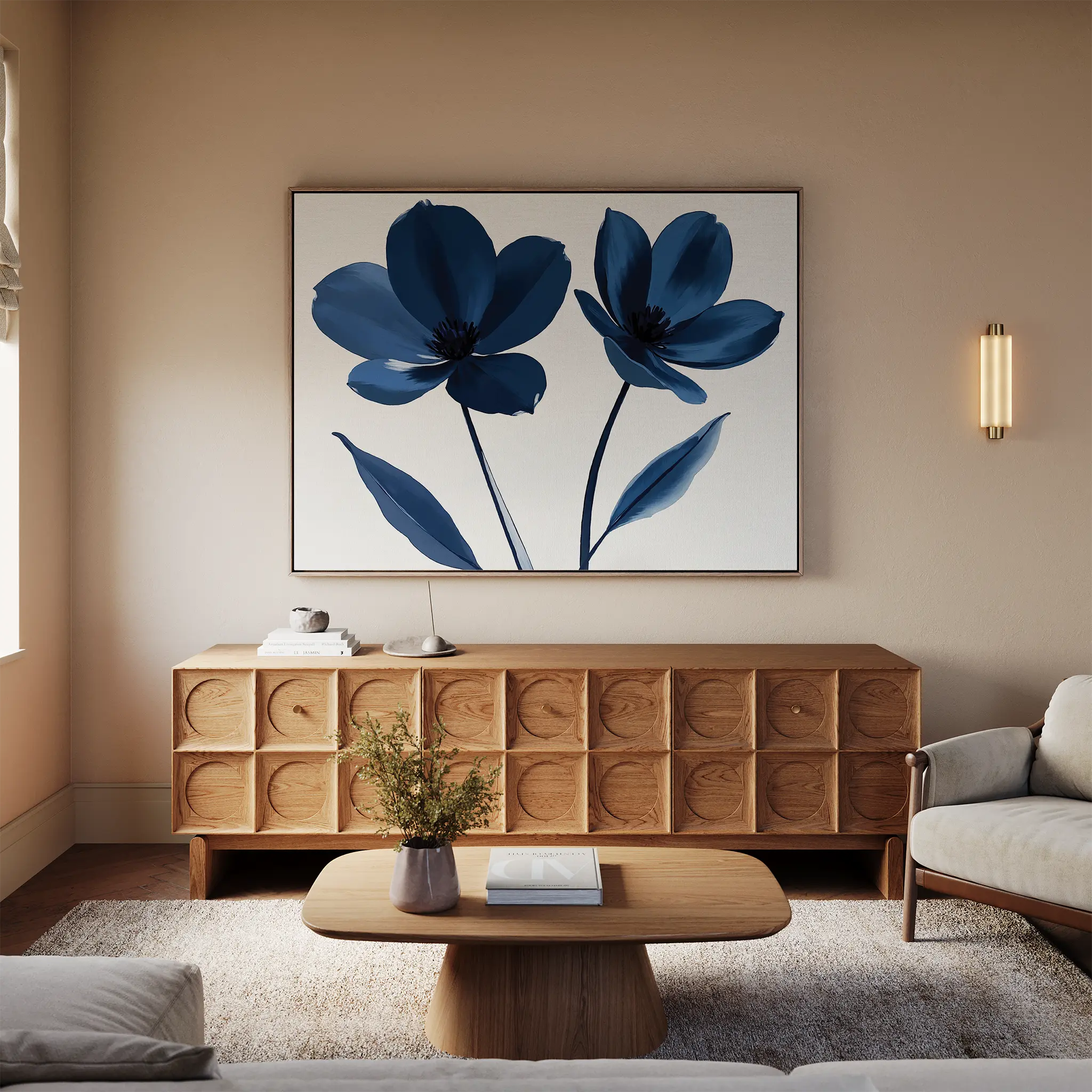 Velvet Petal Hush – blue botanical canvas wall art print by Aspire Prints