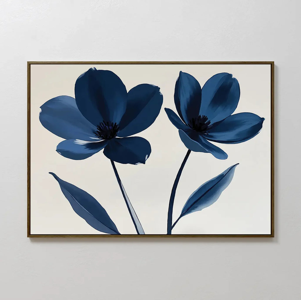 Velvet Petal Hush – blue botanical canvas wall art print by Aspire Prints